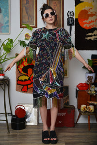 ✨ Vintage 1980s Sequin Beaded Fringe Dress | Abstract Disco Glam Party Dress | Lovers Vintage
