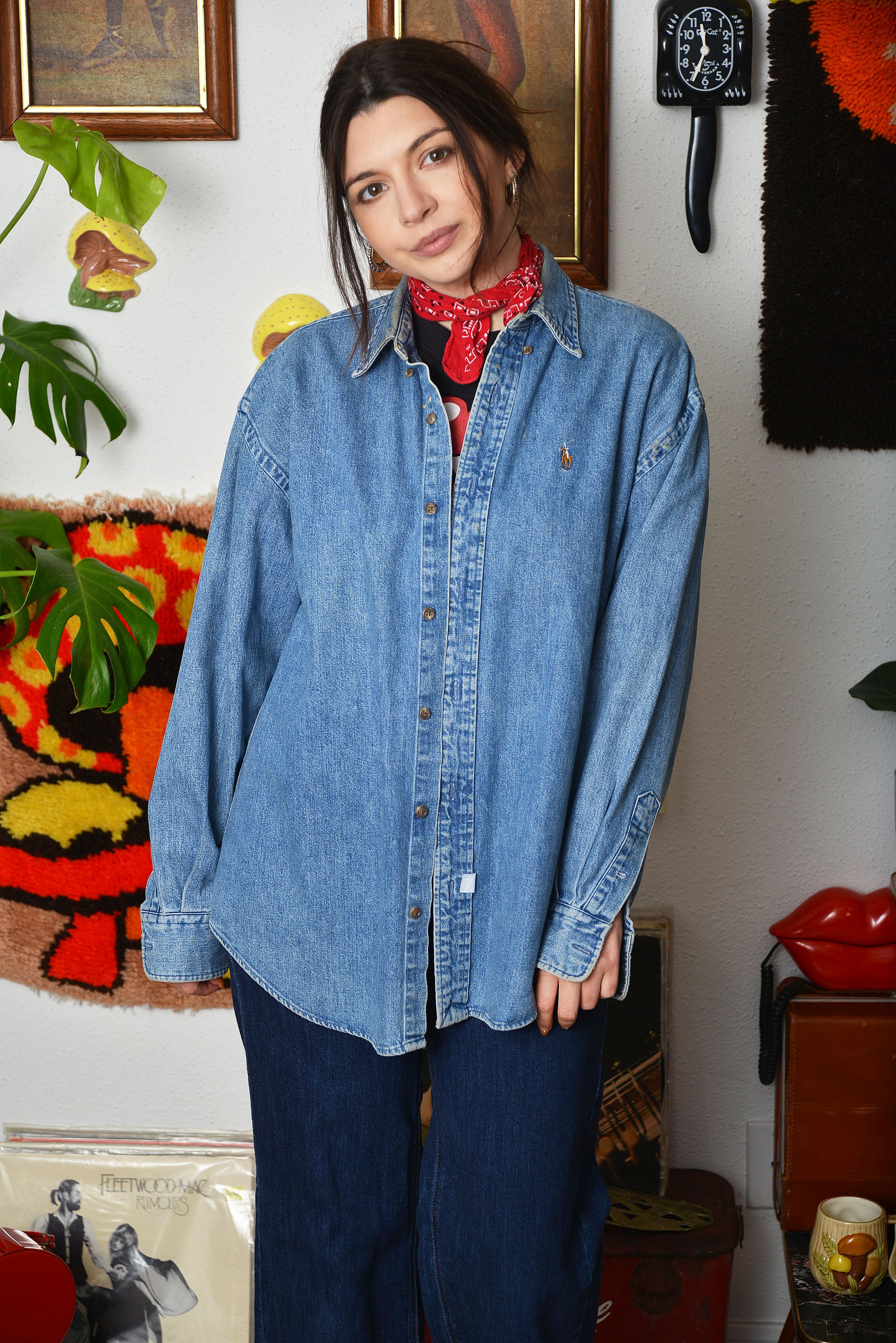 90s Polo Ralph Lauren denim shirts シャツ 1990s vintage RALPH LAUREN denim shirt S blue jean BLAIRE long