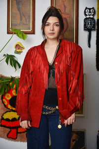 Vintage 80s Red Suede Fringe Jacket – Bold Western Rock Glam