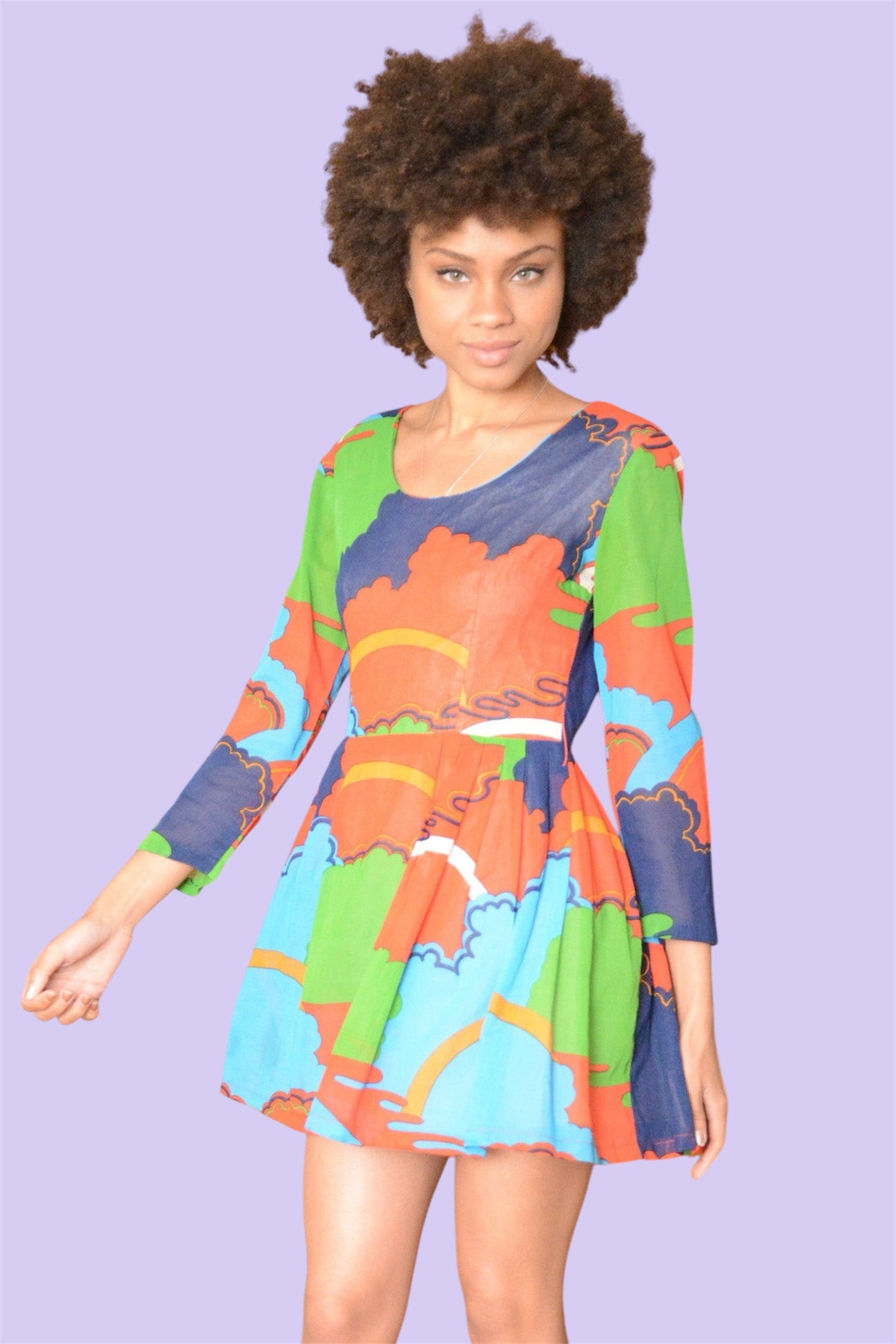 psychedelic mini dress 1960s 1970s Psychedelic Bell Sleeve Mini Dress