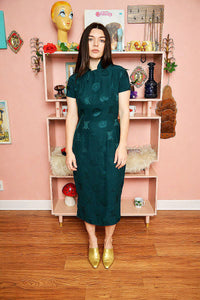 vintage chinese silk dress Chinese Style Vintage Bamboo Leaf and Flower Printed Cheongsam Dress for Women in Light Aqua Green Traditional Color Light Aqua Green / 4XL