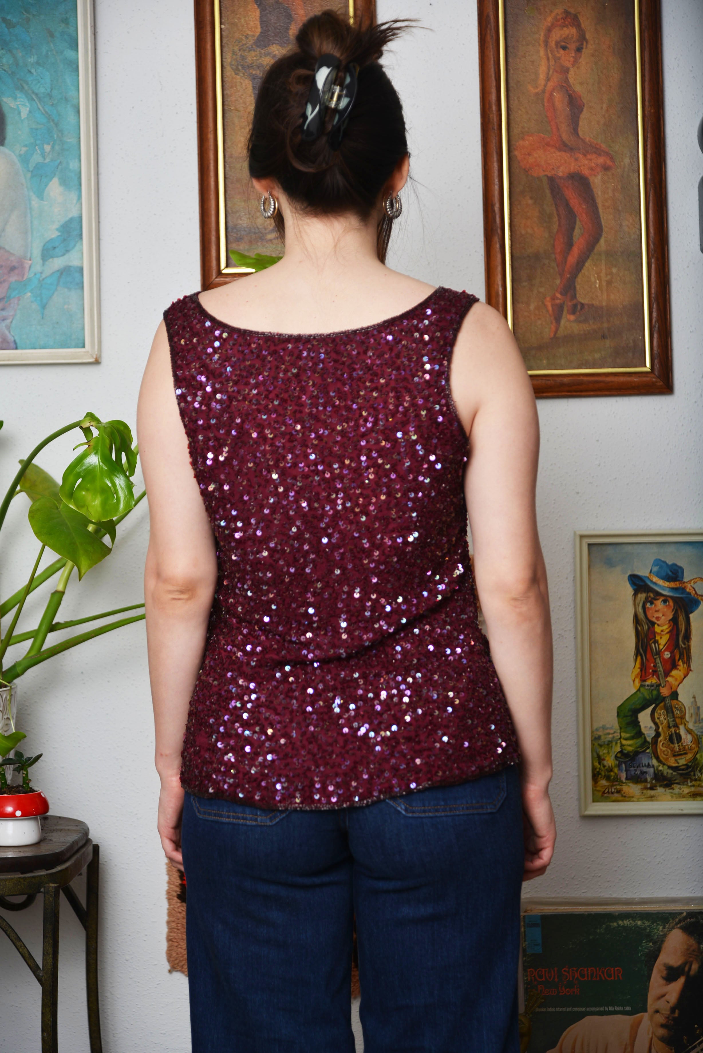 ✨ Vintage Karen Kane Sequin Tank Top - 90s/Y2K Designer Glam