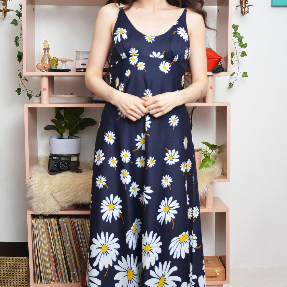 Vintage 70s Jack Hartley daisy print maxi dress flower child bohemian style size small