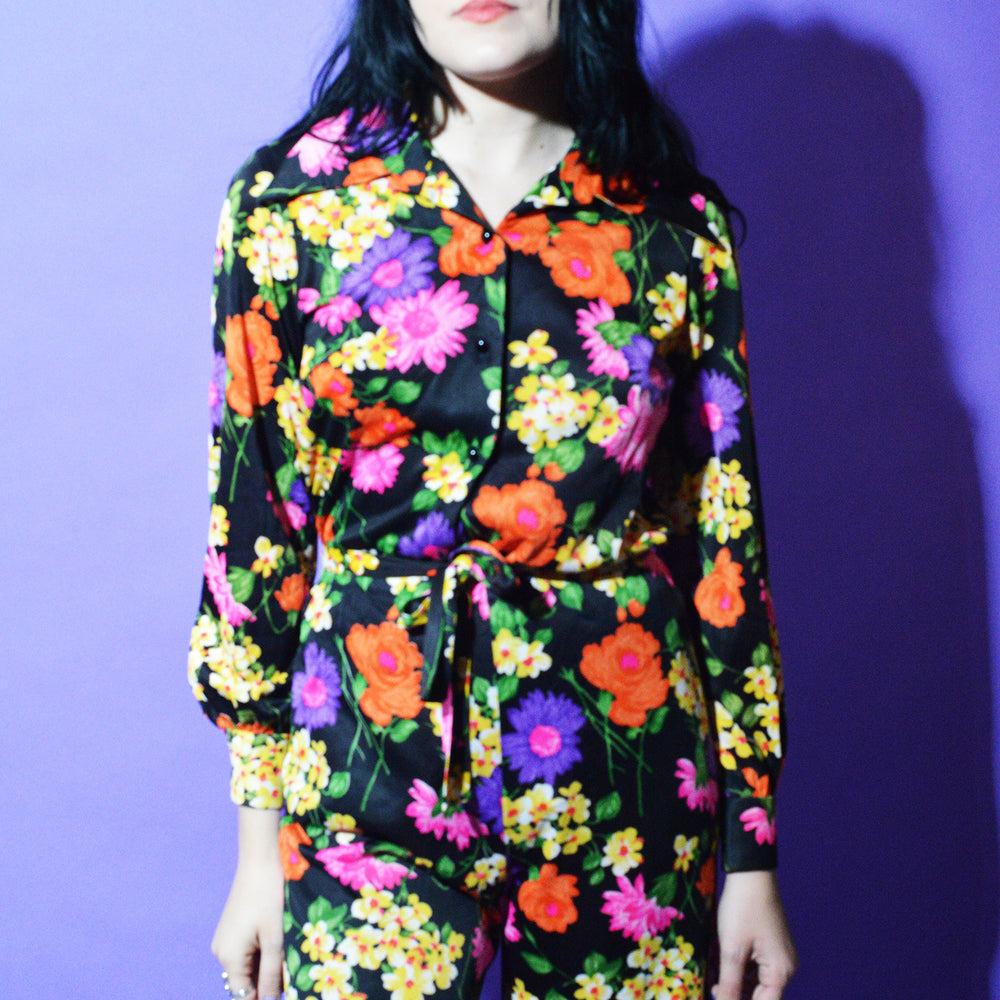 70s Flower Power Vintage Top Small freeshipping - Lovers Vintage