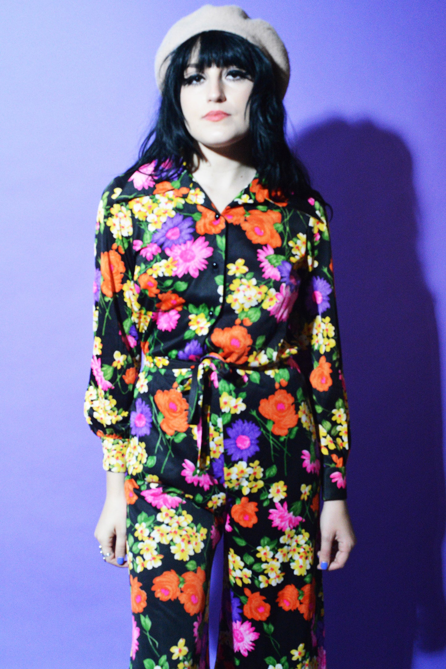 70s Flower Power Vintage Top Small freeshipping - Lovers Vintage