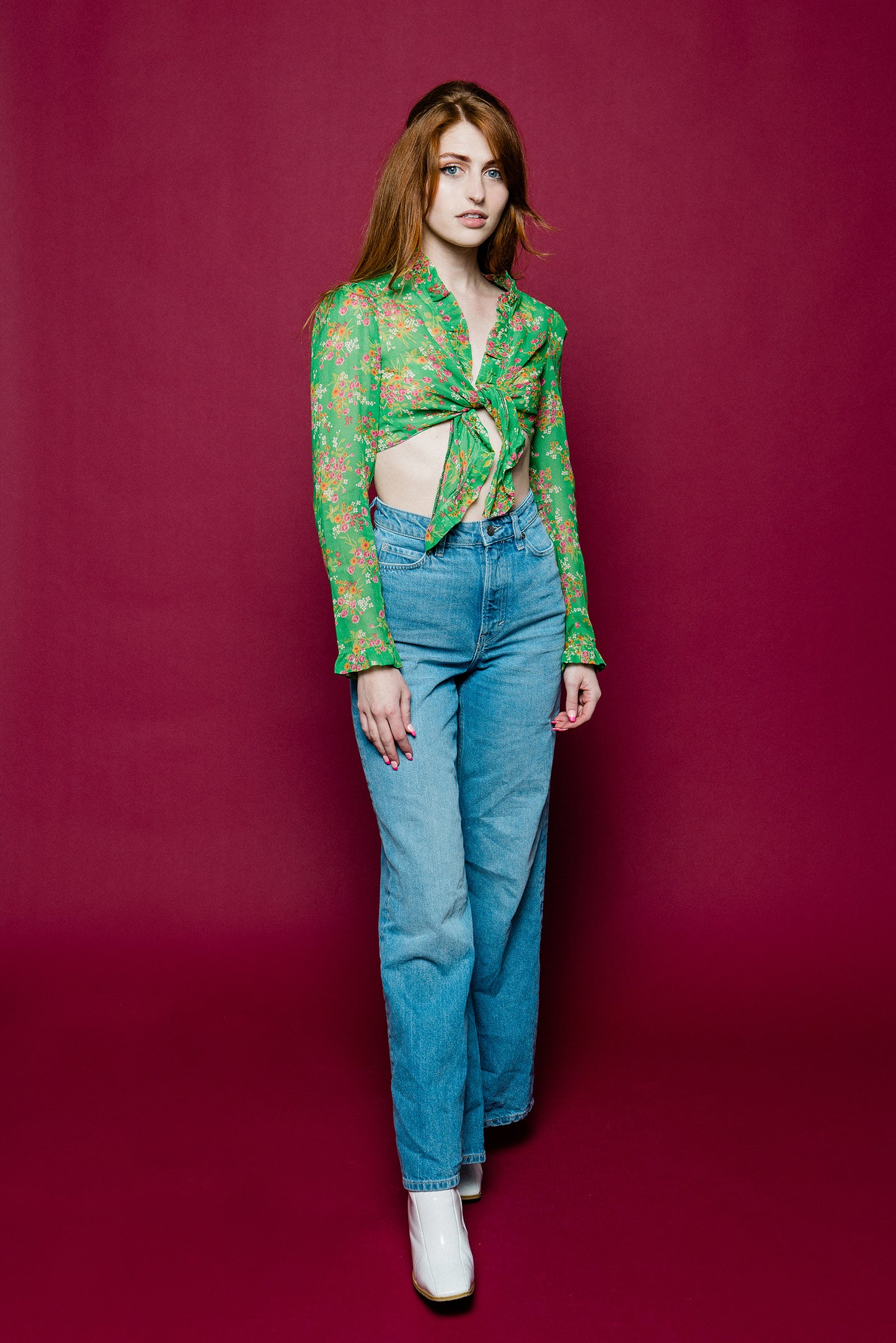 Cropped Front-tie Re-worked Vintage Floral Blouse freeshipping - Lovers Vintage