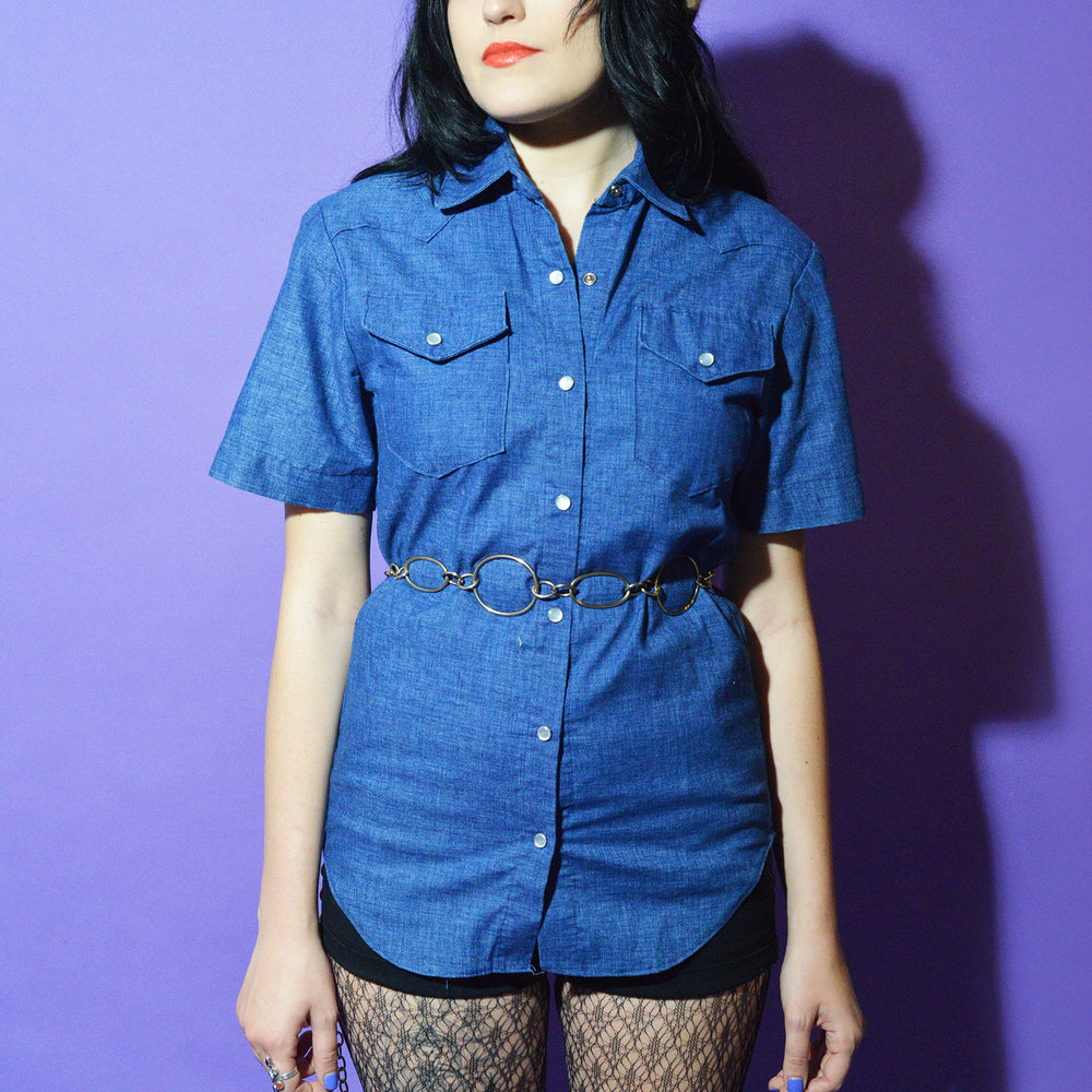70s Denim Chambray Southwestern Shirt freeshipping - Lovers Vintage
