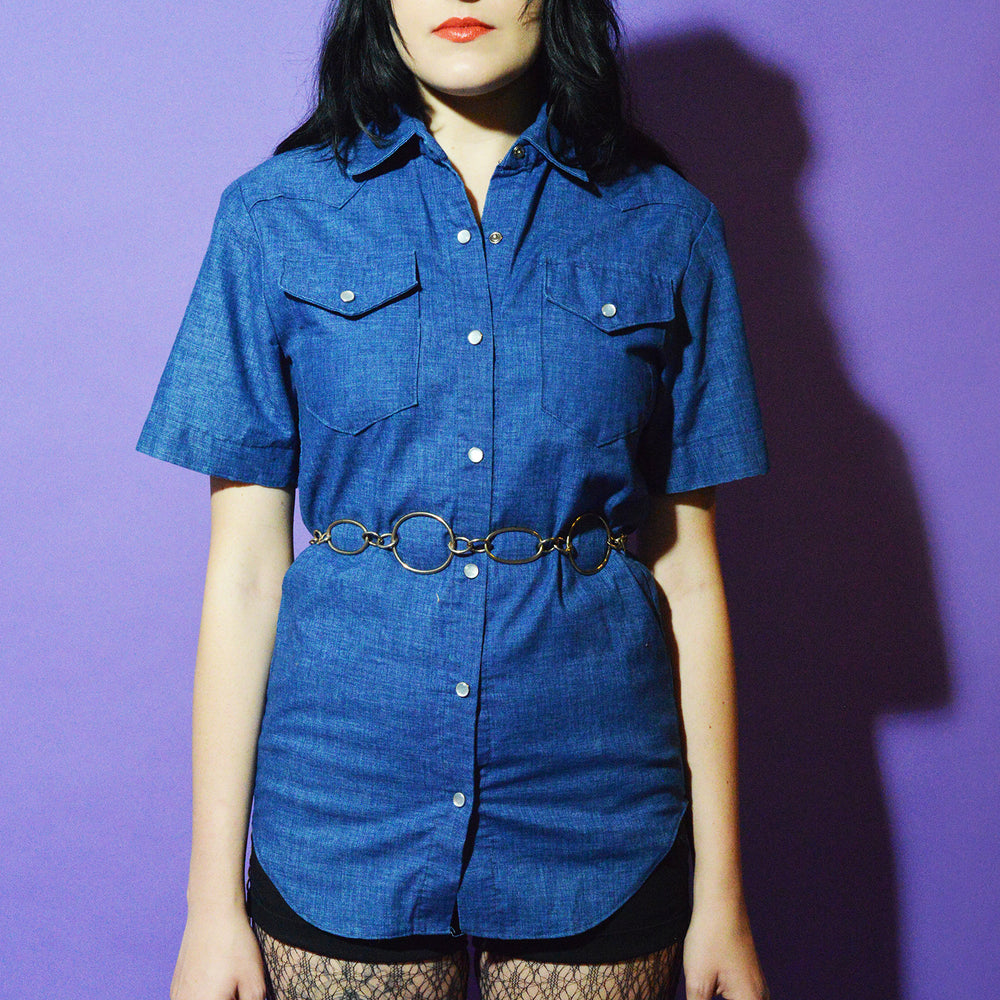 70s Denim Chambray Southwestern Shirt freeshipping - Lovers Vintage