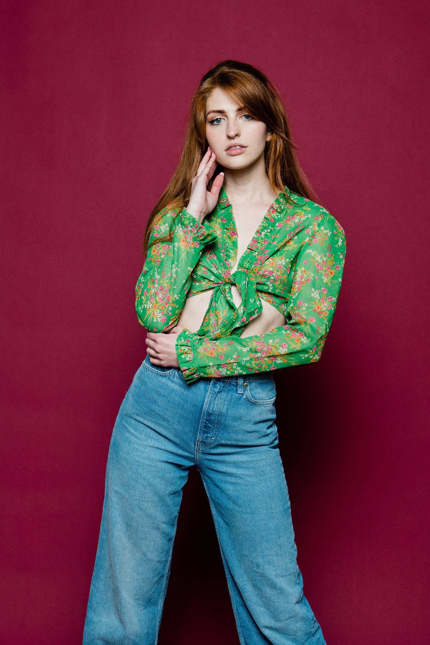 Cropped Front-tie Re-worked Vintage Floral Blouse freeshipping - Lovers Vintage