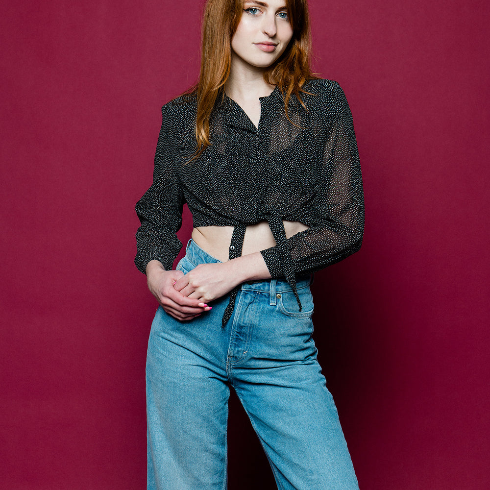 Cropped Re-worked Vintage Dotted Blouse freeshipping - Lovers Vintage