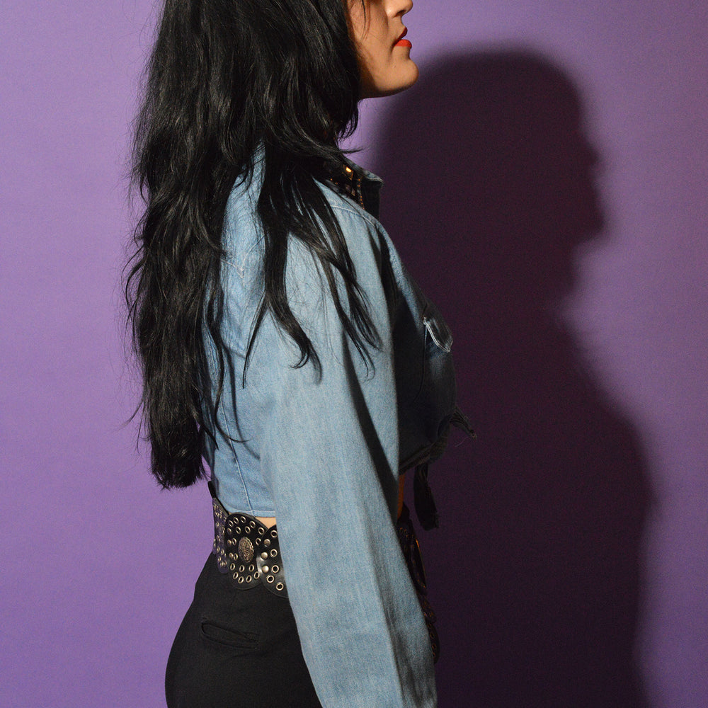 
                  
                    Bedazzled Re-worked Vintage Cropped Tie Top 90s Small freeshipping - Lovers Vintage
                  
                
