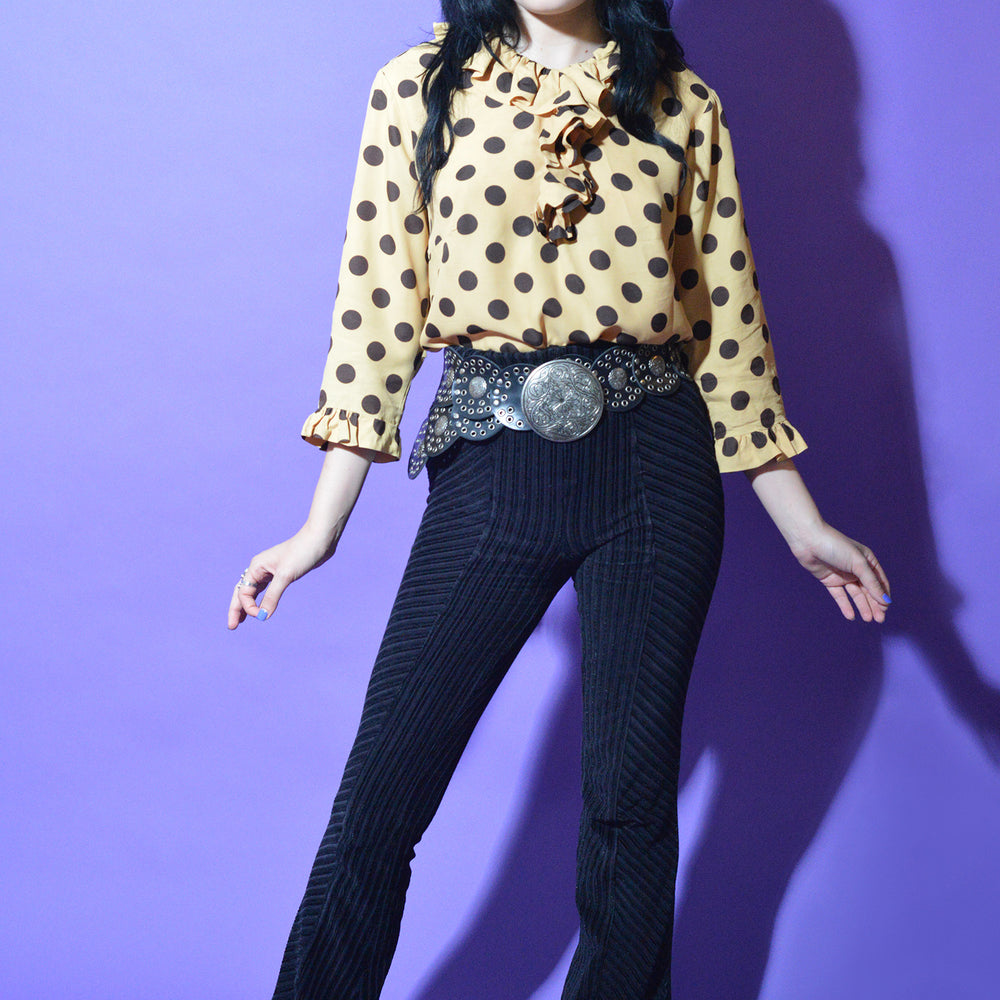 Vintage 60s Polka Dotted Canary Blouse Sz Small freeshipping - Lovers Vintage