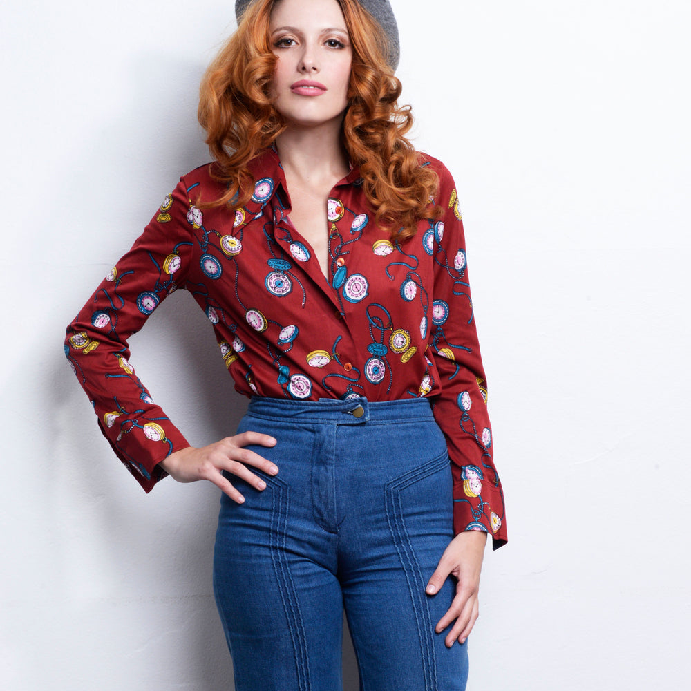 Vintage Long Sleeve Clockwork Blouse 70s freeshipping - Lovers Vintage