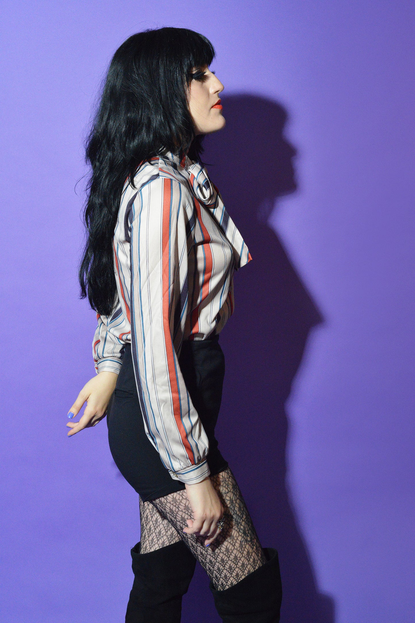 Striped Secretary Ascot Shirt freeshipping - Lovers Vintage