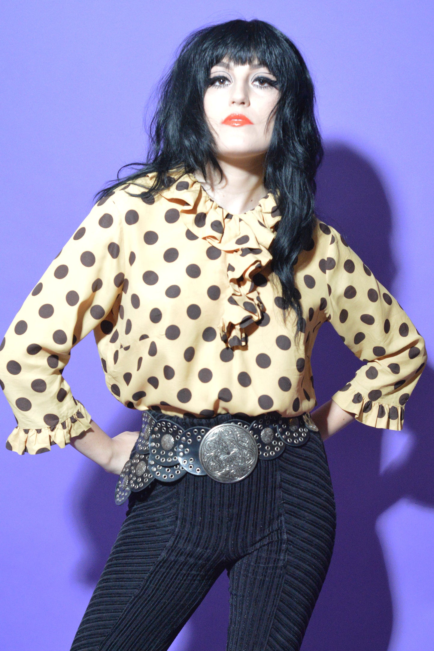 Vintage 60s Polka Dotted Canary Blouse Sz Small freeshipping - Lovers Vintage