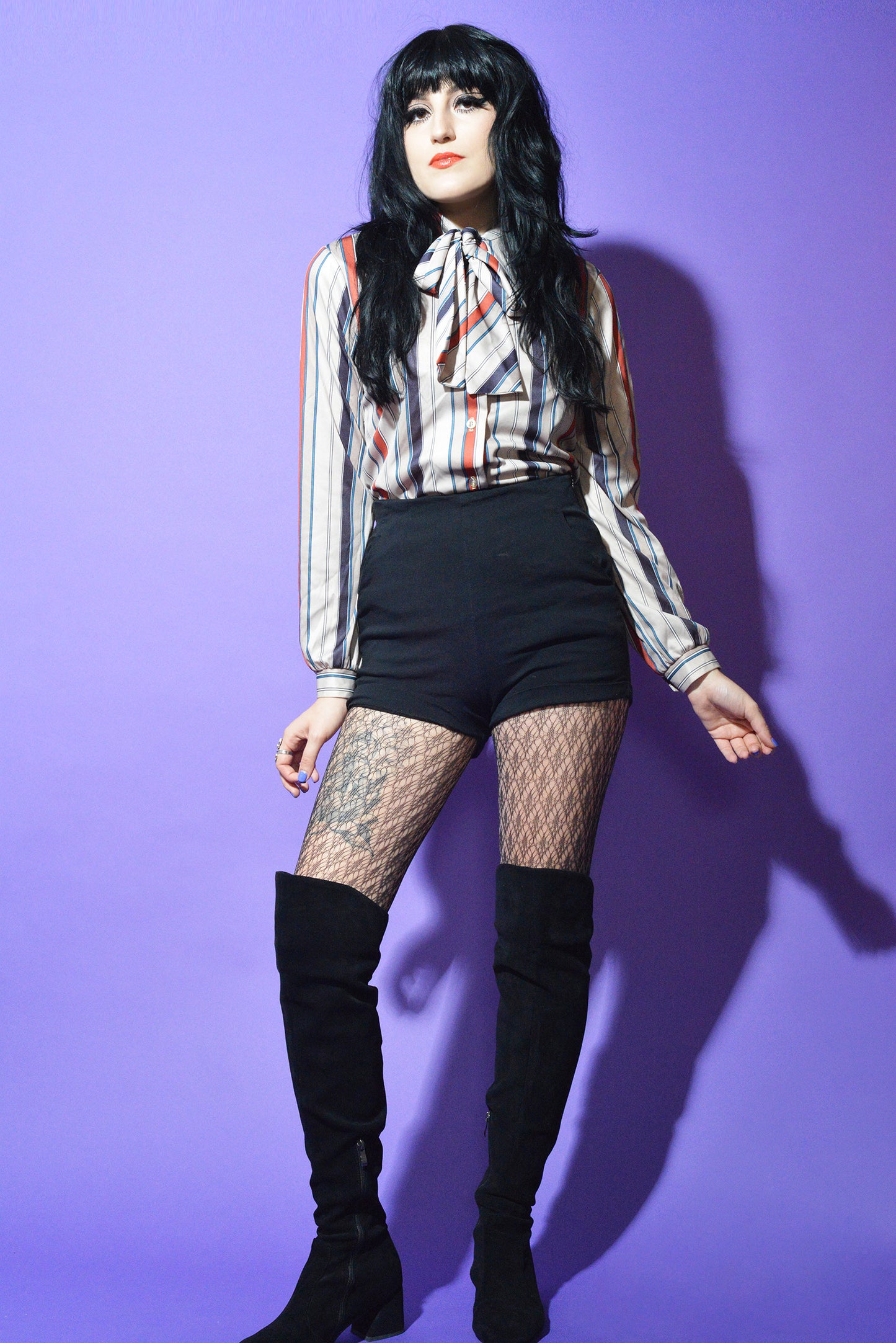 Striped Secretary Ascot Shirt freeshipping - Lovers Vintage