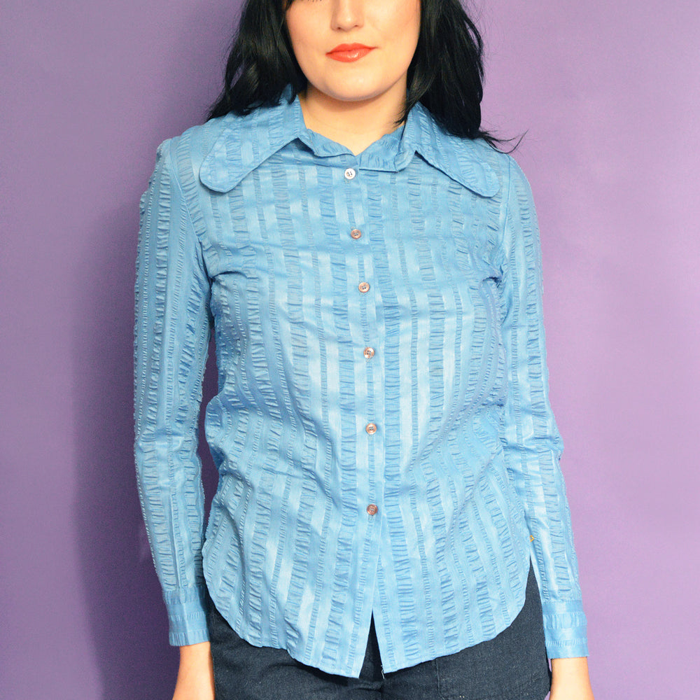 Vintage 70s Blue Blouse freeshipping - Lovers Vintage