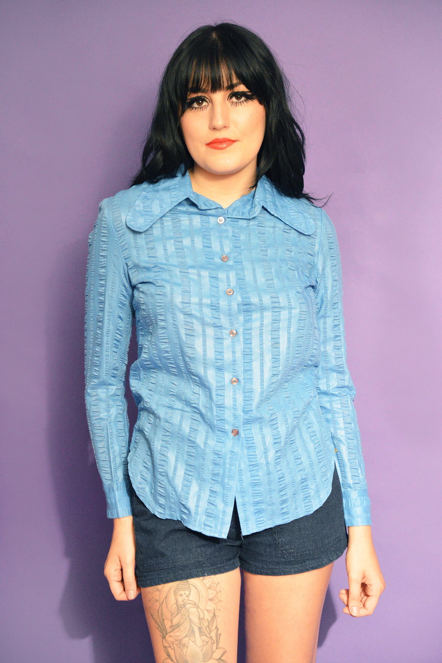 Vintage 70s Blue Blouse freeshipping - Lovers Vintage