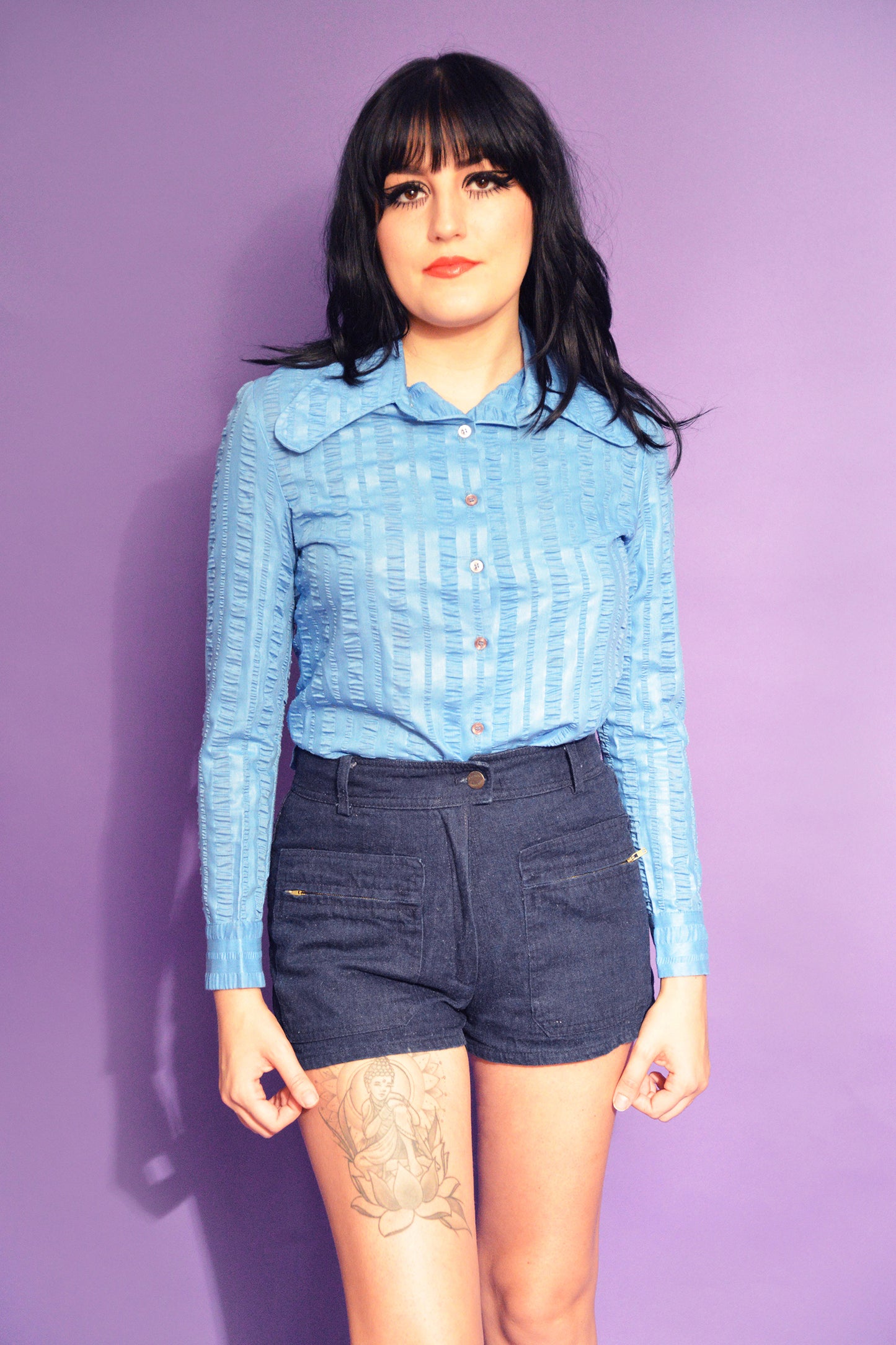 Vintage 70s Blue Blouse freeshipping - Lovers Vintage