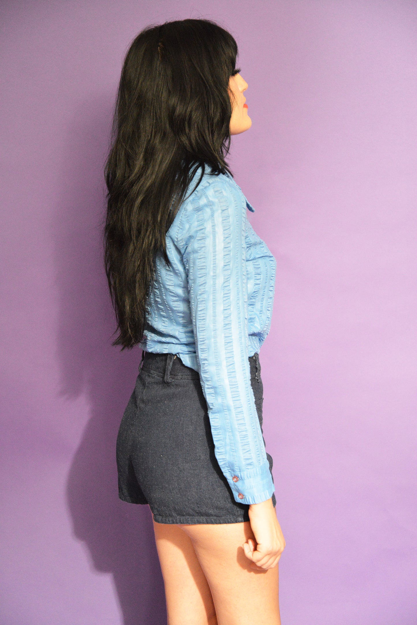 Vintage 70s Blue Blouse freeshipping - Lovers Vintage