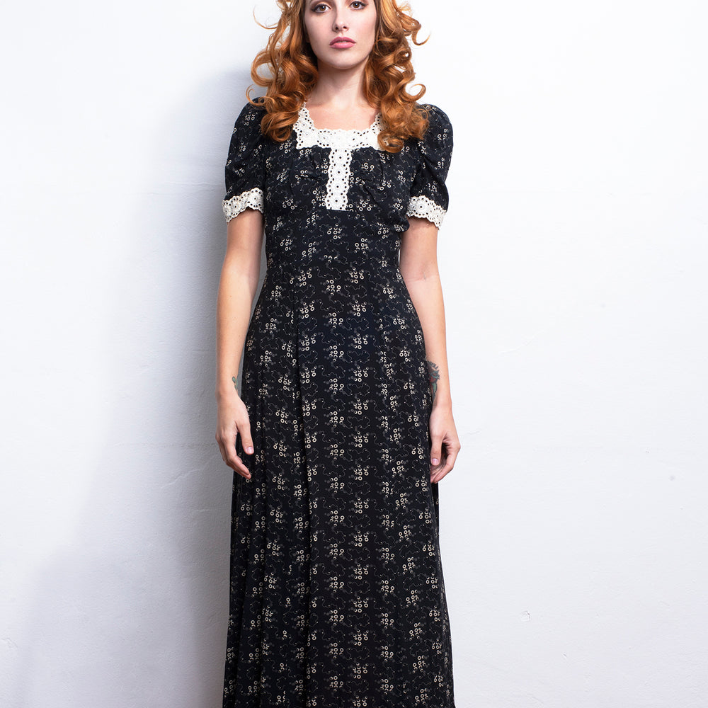 70s Maxi Dress Lace Trim freeshipping - Lovers Vintage
