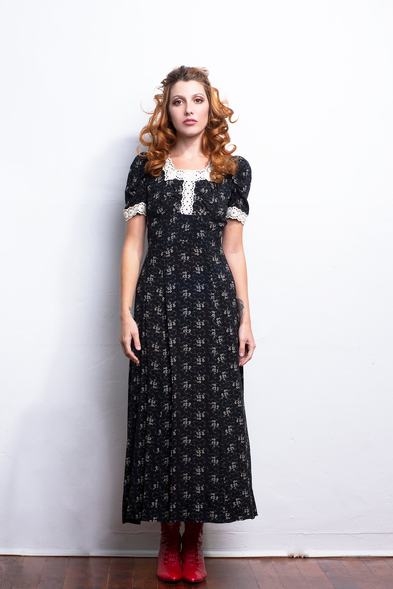 70s Maxi Dress Lace Trim freeshipping - Lovers Vintage