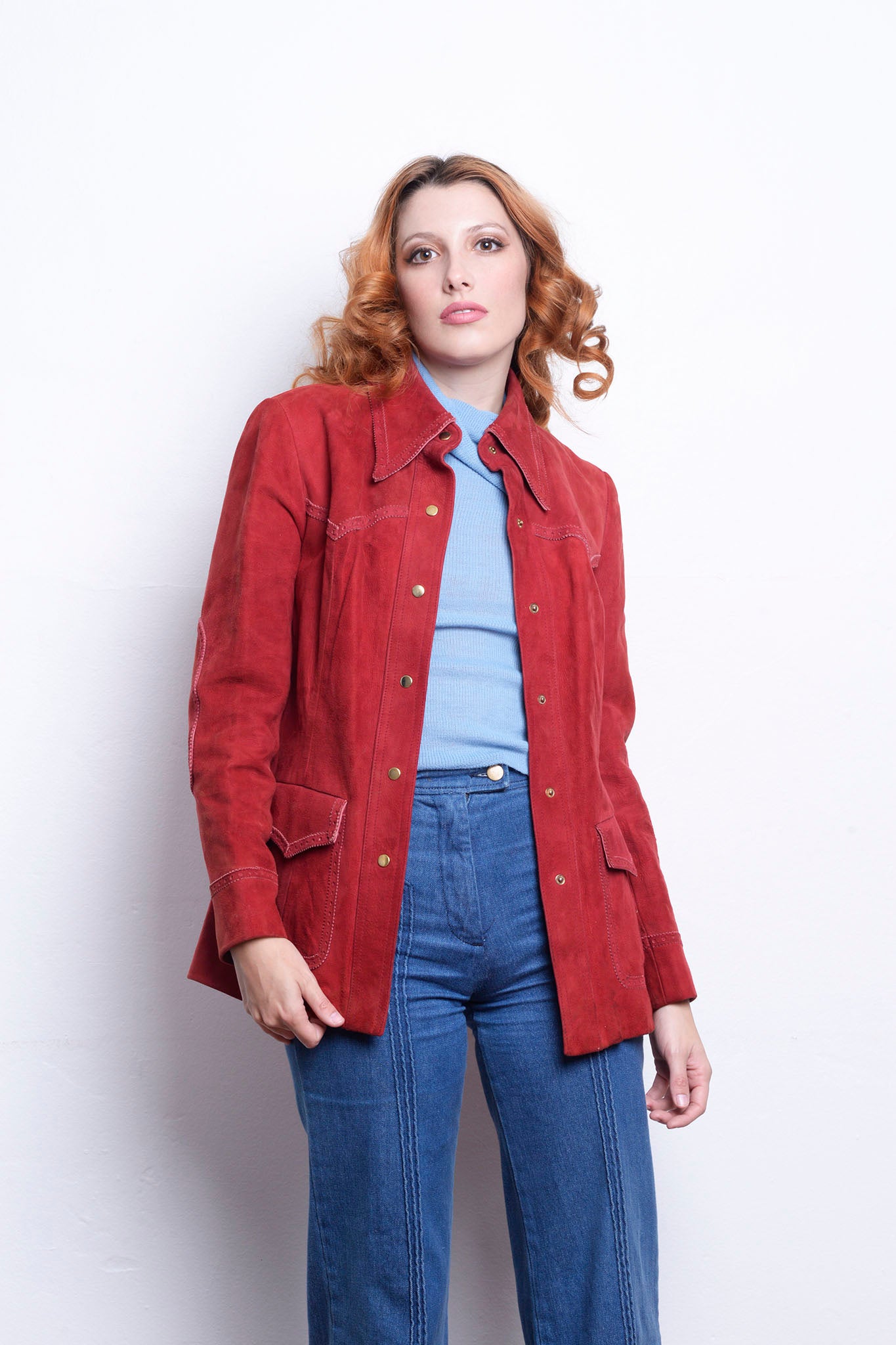 Suede Red Jacket 1970s freeshipping - Lovers Vintage