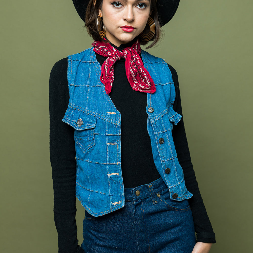 Western Way Denim Vest freeshipping - Lovers Vintage
