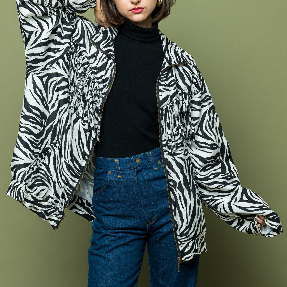 Zebra Print Eighties Nineties Fringed Jacket one of kind freeshipping - Lovers Vintage