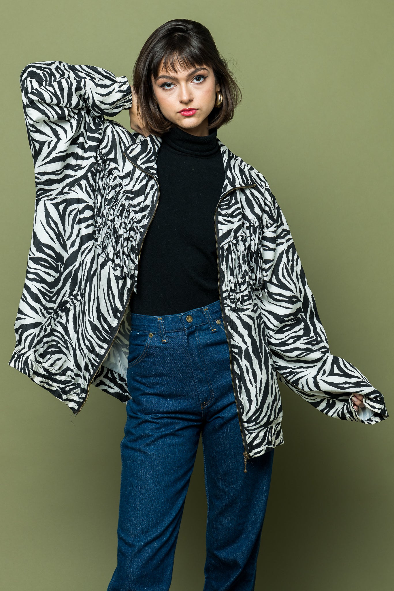 Zebra Print Eighties Nineties Fringed Jacket one of kind freeshipping - Lovers Vintage