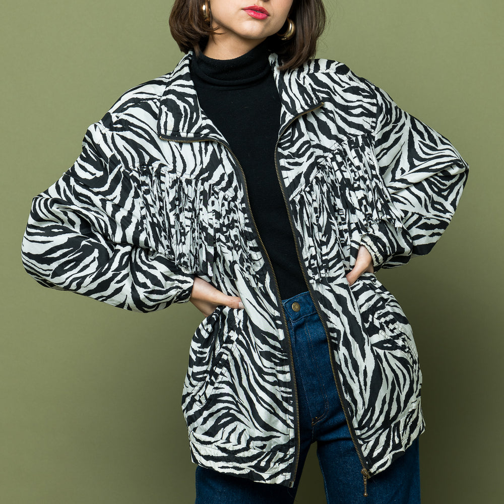 Zebra Print Eighties Nineties Fringed Jacket one of kind freeshipping - Lovers Vintage