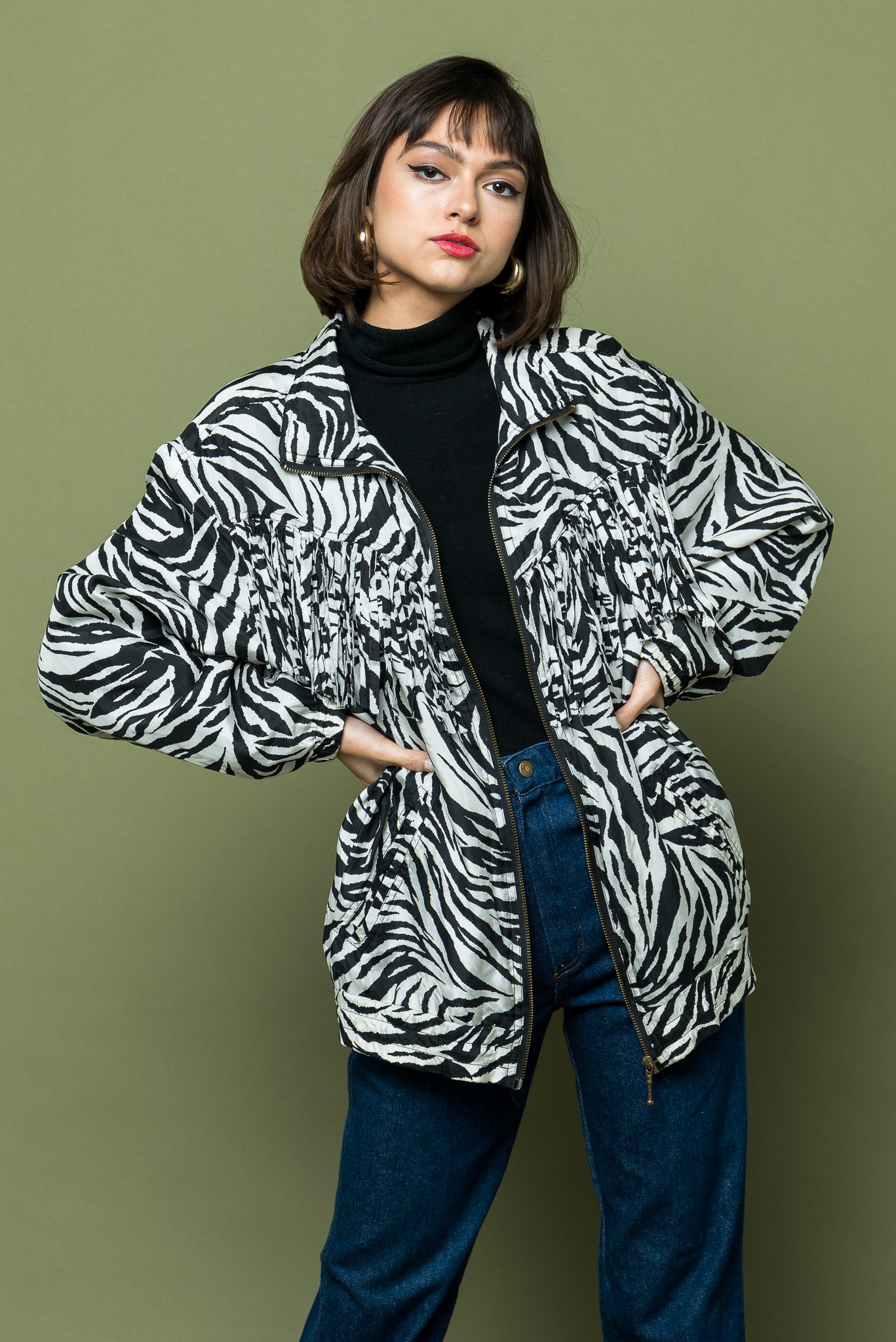 Zebra Print Eighties Nineties Fringed Jacket one of kind freeshipping - Lovers Vintage