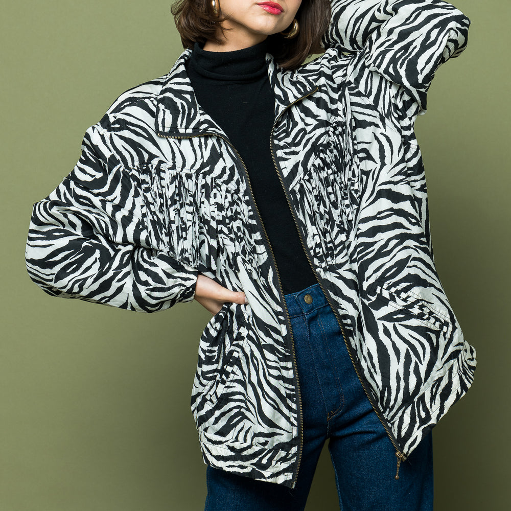 
                  
                    Zebra Print Eighties Nineties Fringed Jacket one of kind freeshipping - Lovers Vintage
                  
                