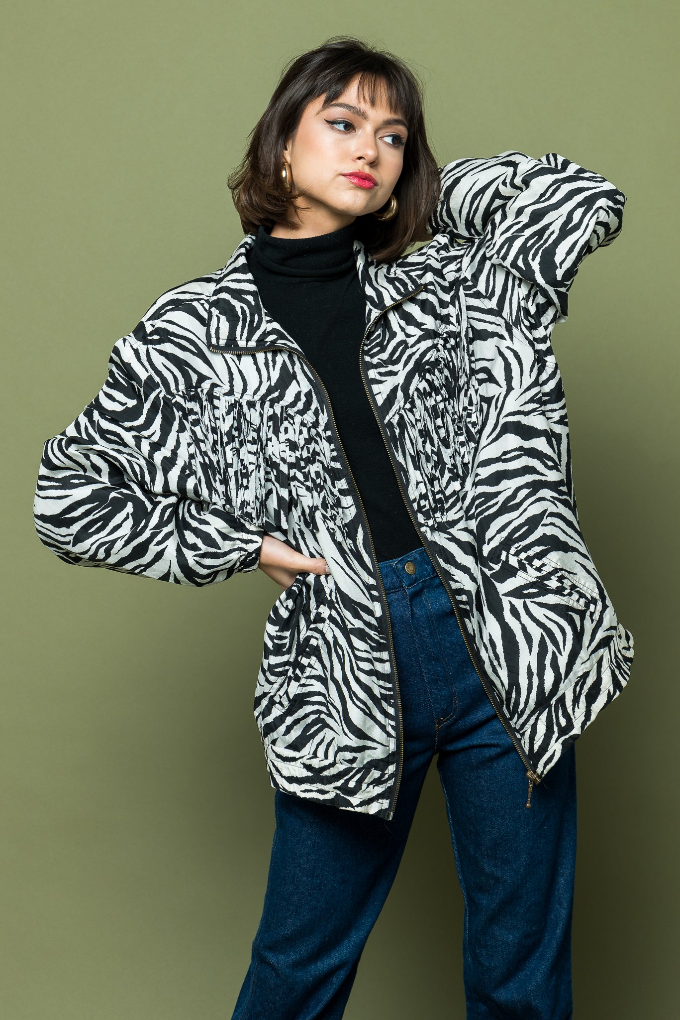 Zebra Print Eighties Nineties Fringed Jacket one of kind freeshipping - Lovers Vintage