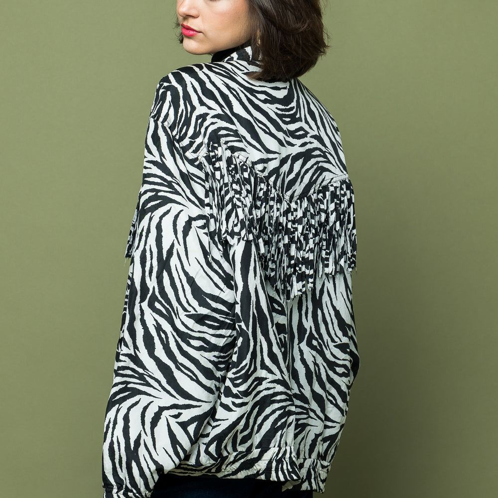 
                  
                    Zebra Print Eighties Nineties Fringed Jacket one of kind freeshipping - Lovers Vintage
                  
                