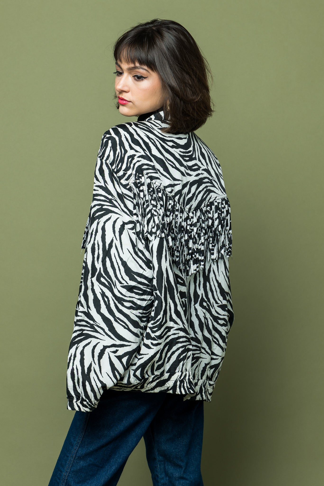 Zebra Print Eighties Nineties Fringed Jacket one of kind freeshipping - Lovers Vintage