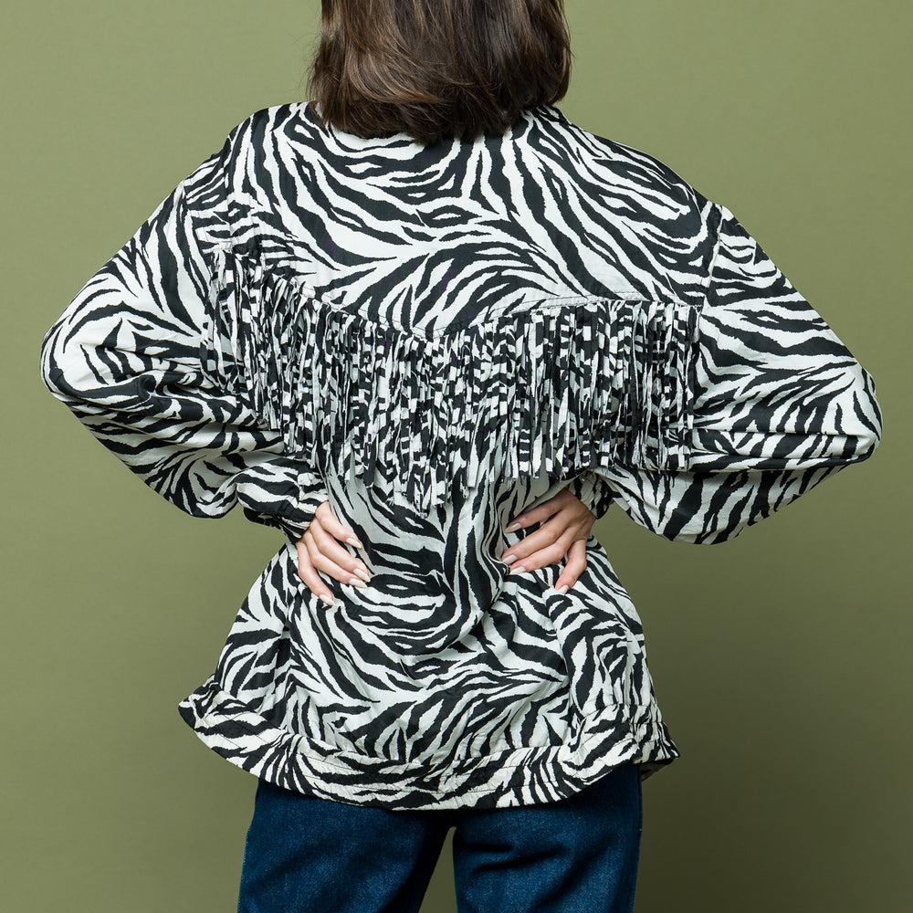 
                  
                    Zebra Print Eighties Nineties Fringed Jacket one of kind freeshipping - Lovers Vintage
                  
                