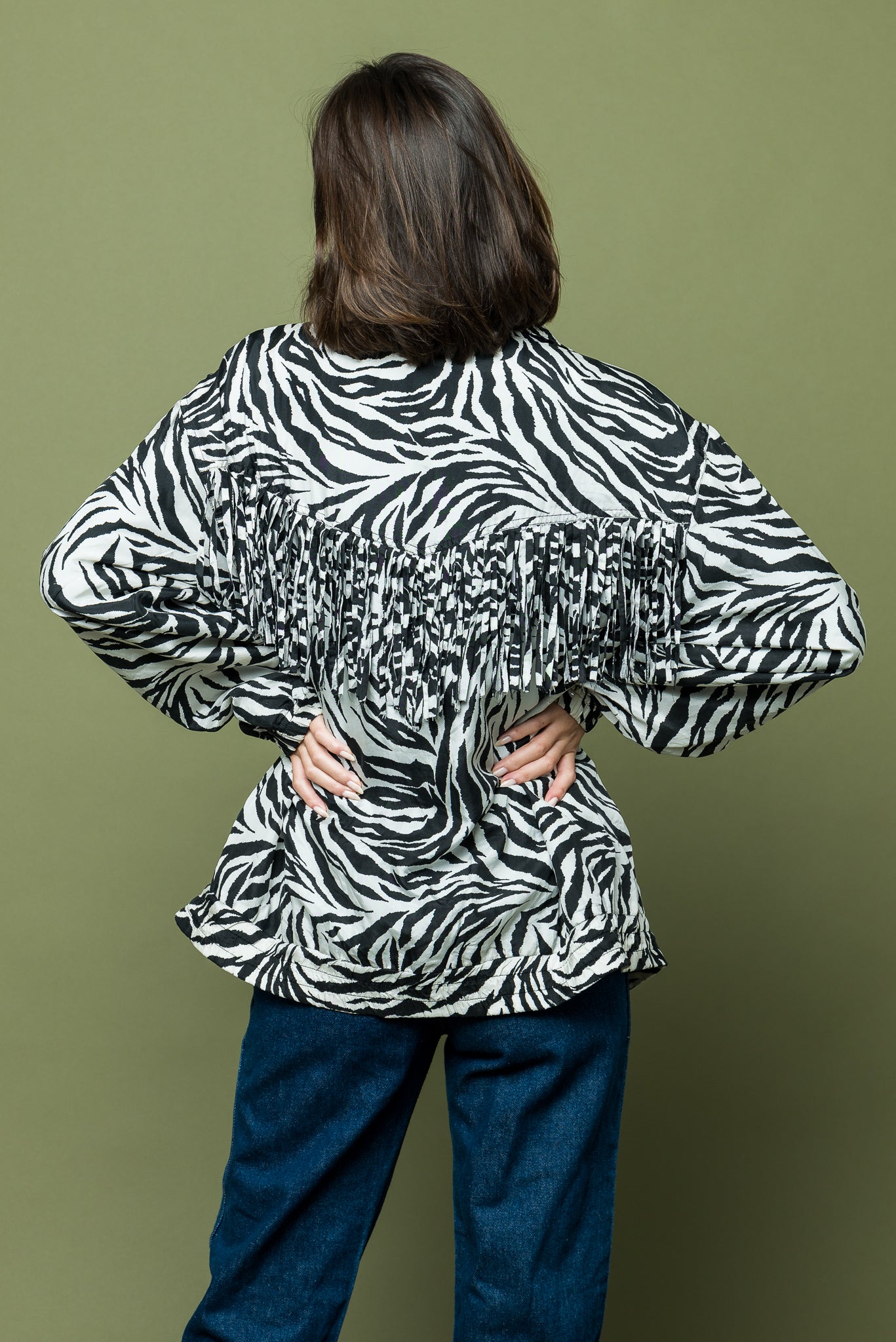 Zebra Print Eighties Nineties Fringed Jacket one of kind freeshipping - Lovers Vintage