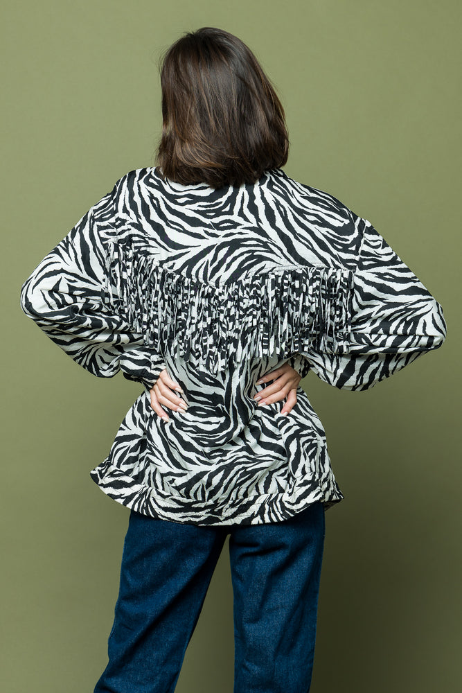 Zebra Print Eighties Nineties Fringed Jacket one of kind freeshipping - Lovers Vintage