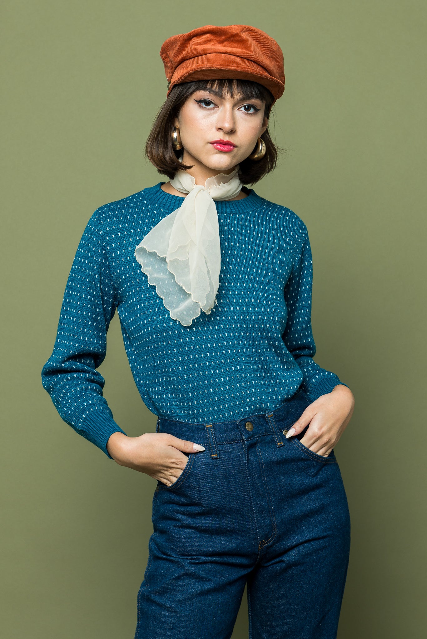 Teal Dotted Pullover freeshipping - Lovers Vintage