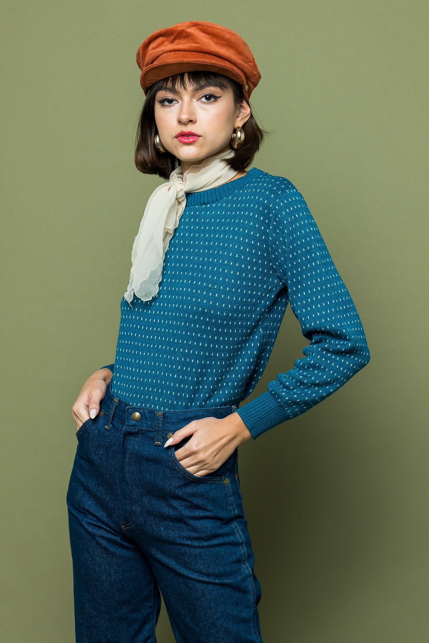 Teal Dotted Pullover freeshipping - Lovers Vintage