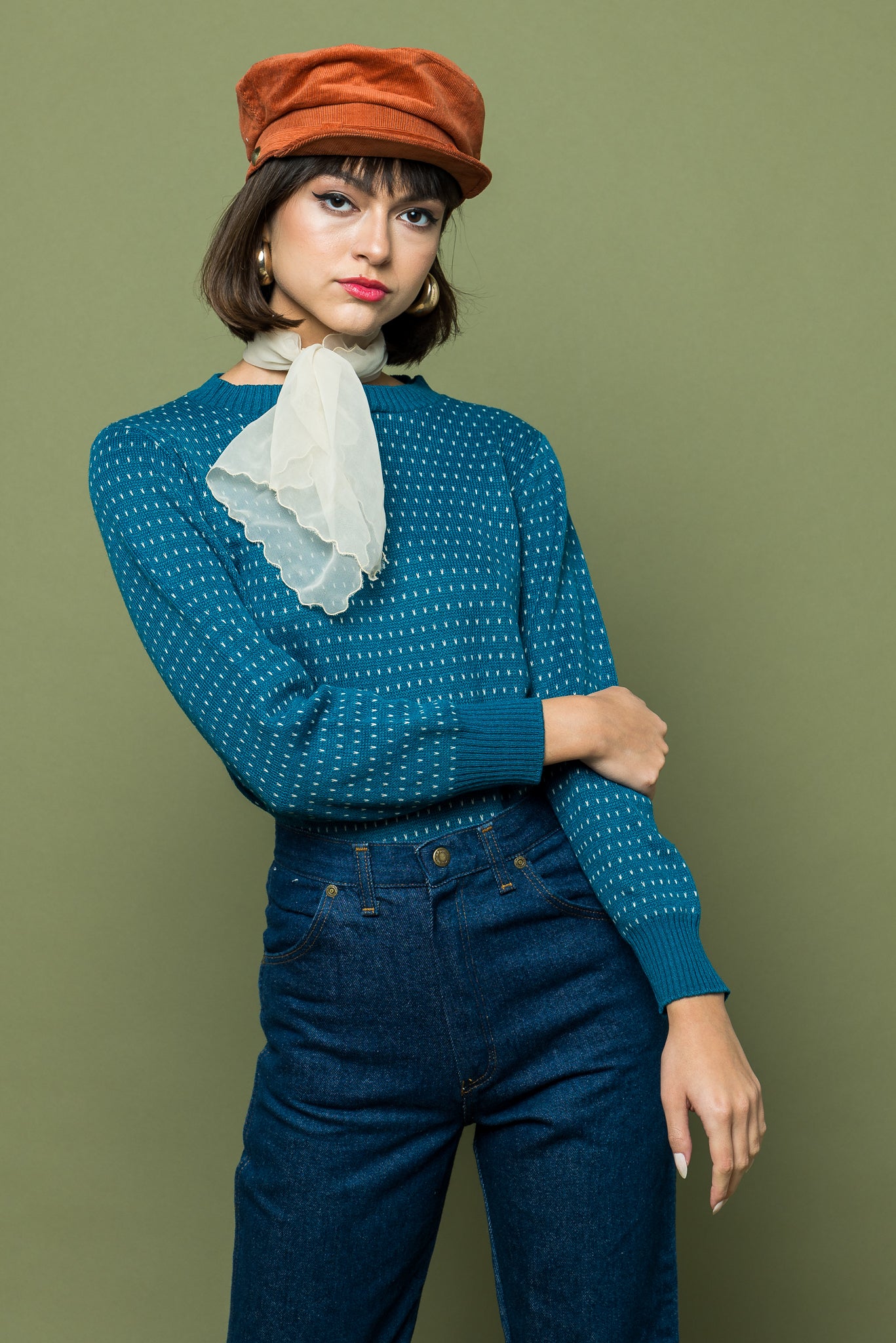 Teal Dotted Pullover freeshipping - Lovers Vintage