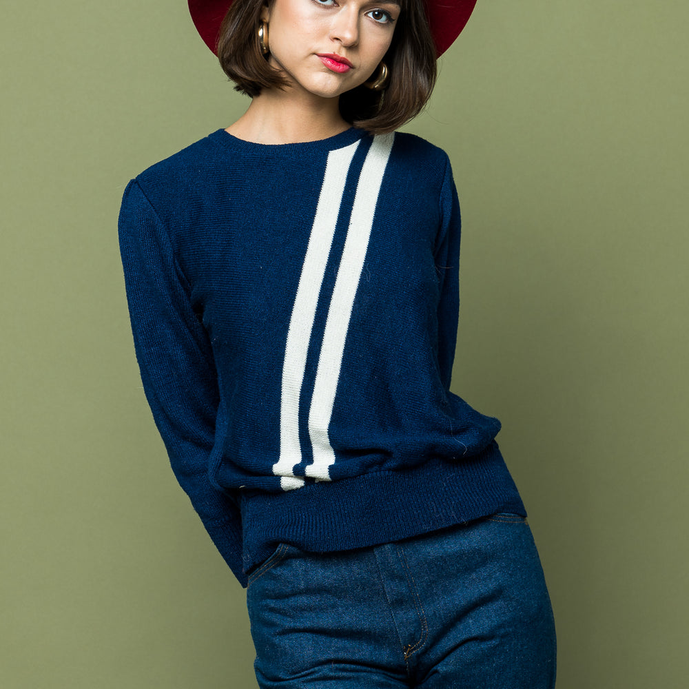 
                  
                    Center Stripe Sweater Pullover Seventies freeshipping - Lovers Vintage
                  
                