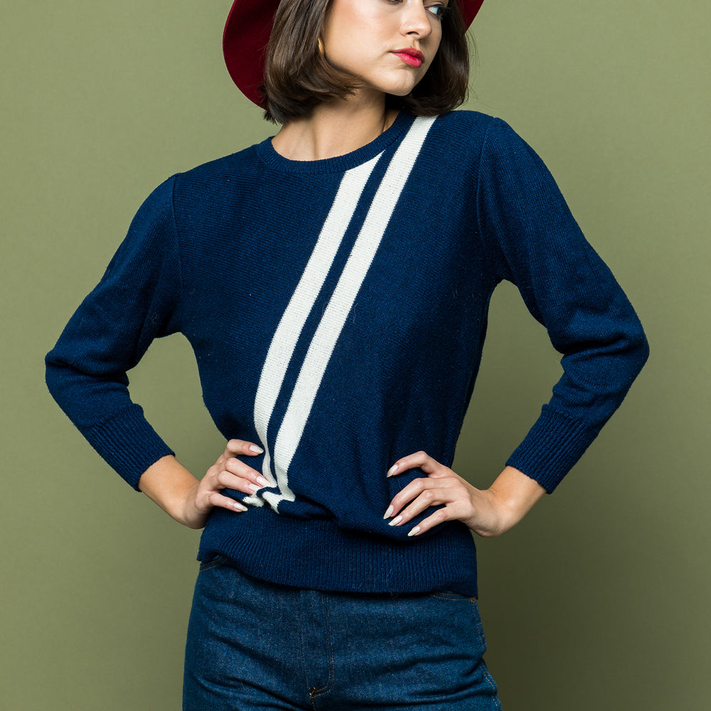 
                  
                    Center Stripe Sweater Pullover Seventies freeshipping - Lovers Vintage
                  
                