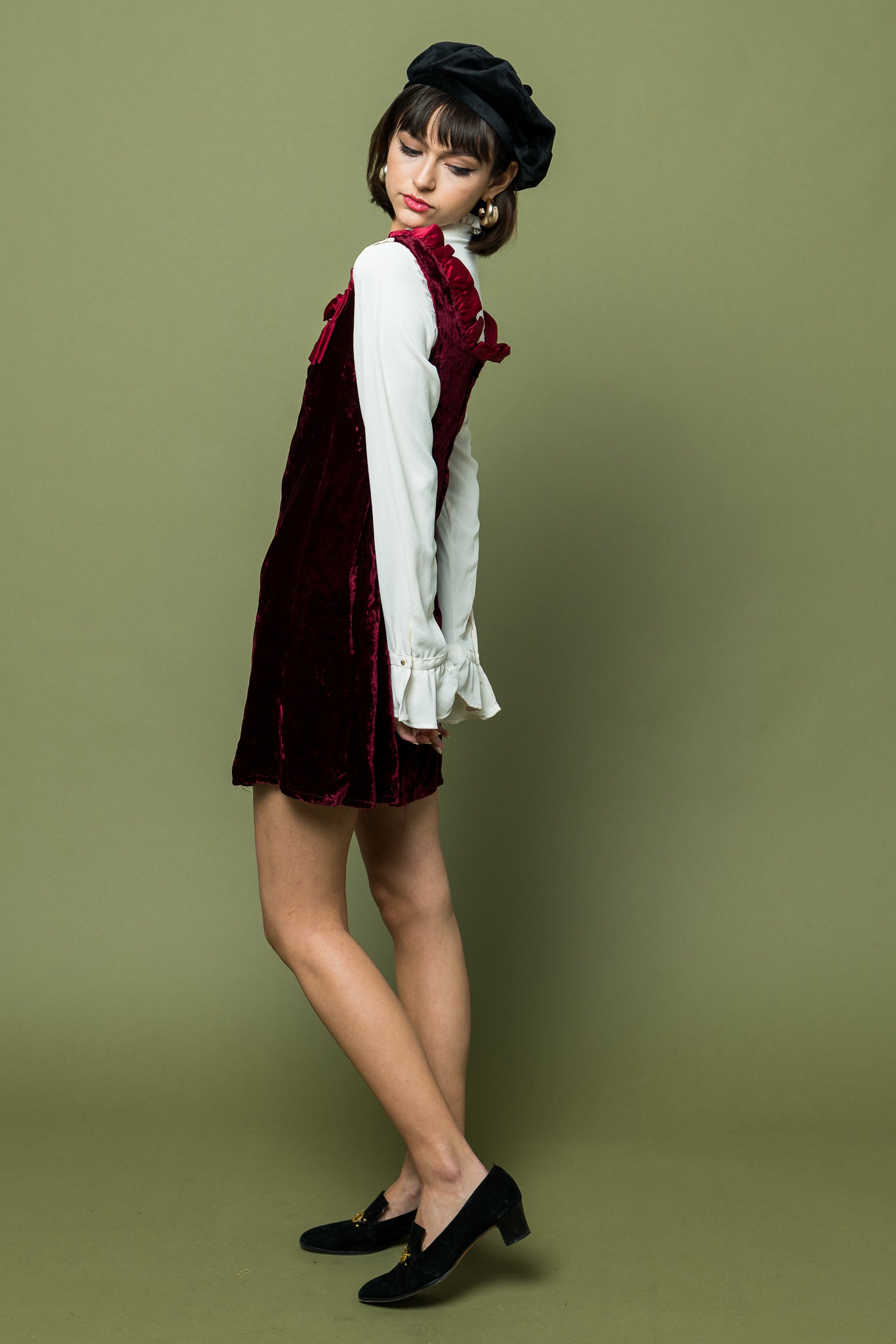 Velvet Jumper Dress with Bow freeshipping - Lovers Vintage