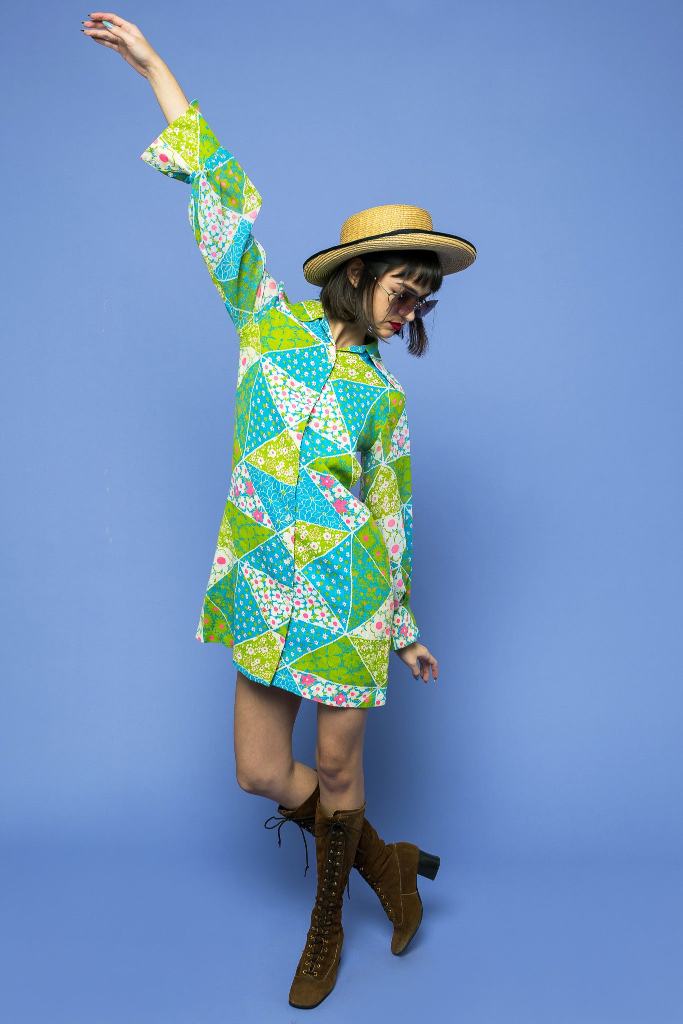 Vintage Green Power Flower Dress freeshipping - Lovers Vintage