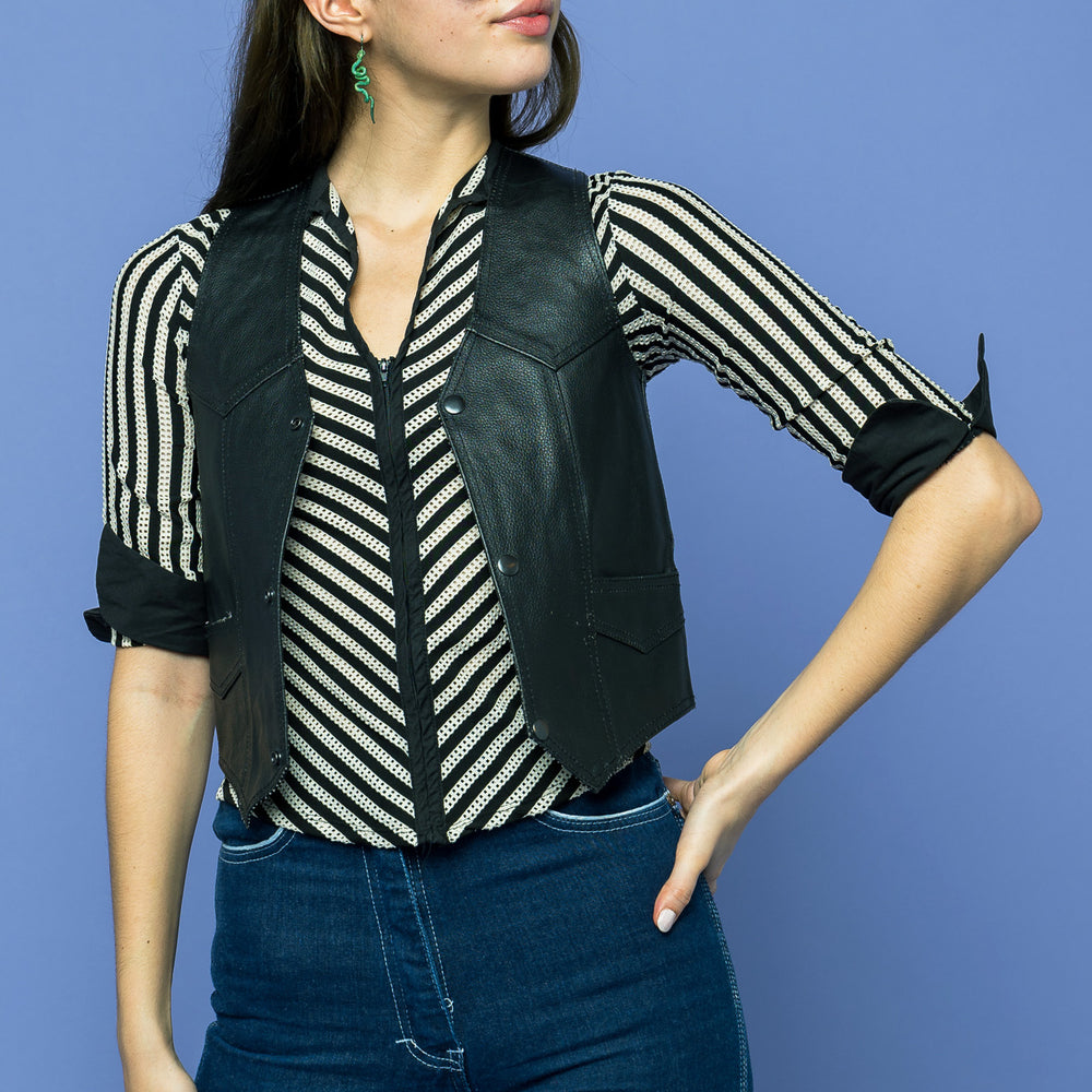 Vintage Leather Biker Fitted Vest freeshipping - Lovers Vintage