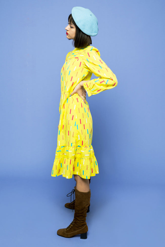 Yellow Lemon Drop Confetti Dress freeshipping - Lovers Vintage