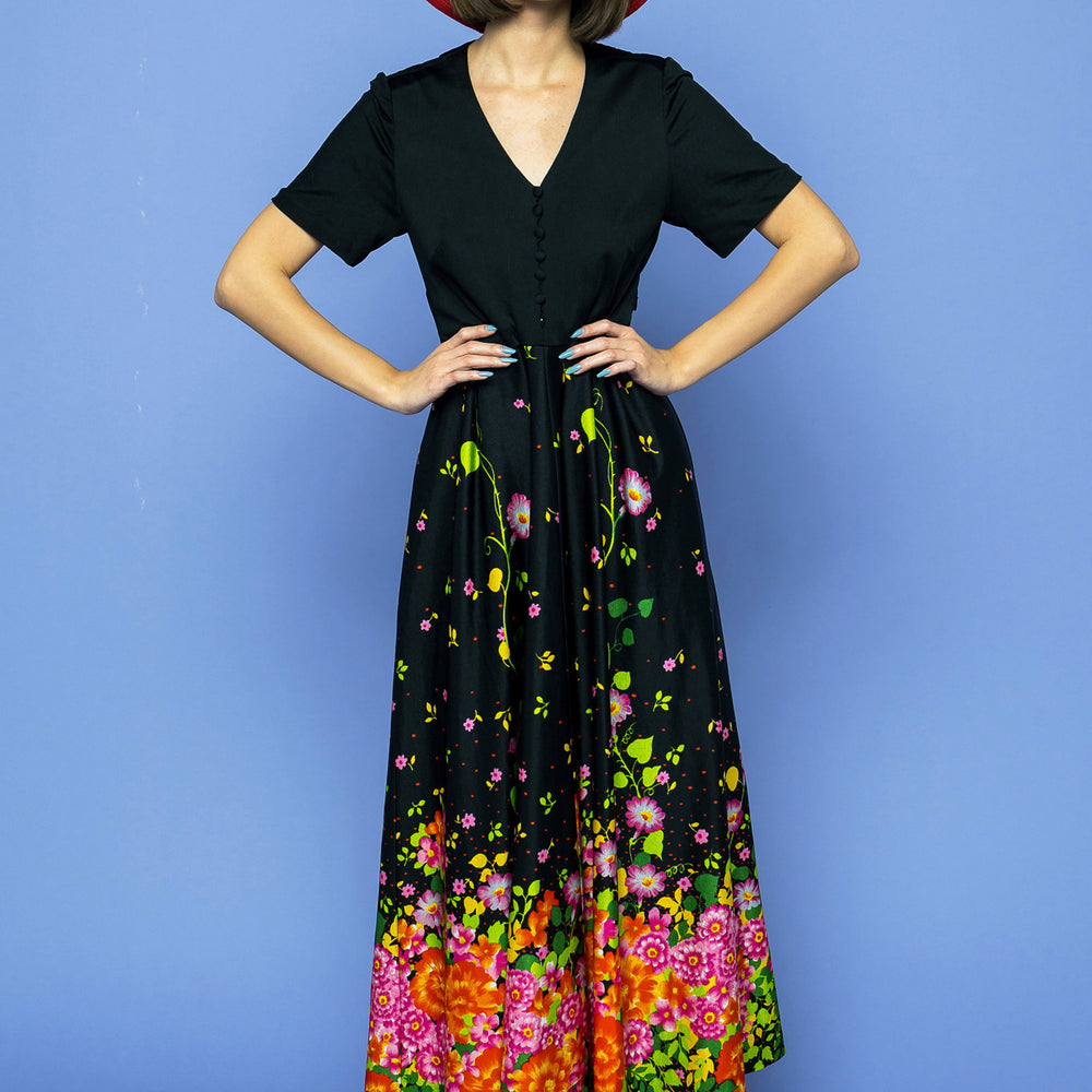 Vintage Floral Explosion Maxi Dress freeshipping - Lovers Vintage