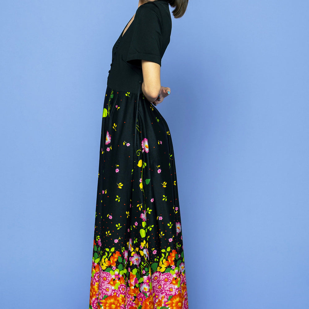 Vintage Floral Explosion Maxi Dress freeshipping - Lovers Vintage